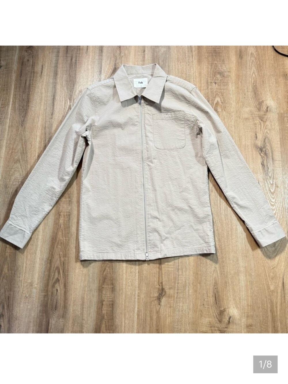 Folk Clothing Mens Cotton Light Zip Jacket Beige Minimalist Sz 4 = US L